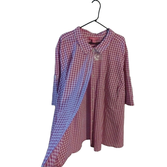Gingham Red White Button Up Woman Within Button Up Elbow Slvs. Country Casual 4X - Picture 7 of 8